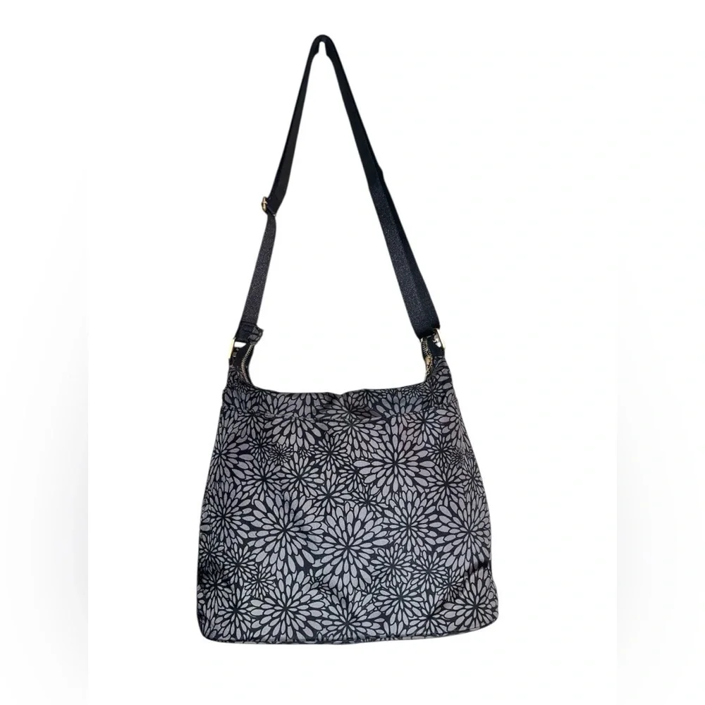 Baggallini Helsinki Shoulder Crossbody Hobo Gray Floral w/ RFID 13.5” x 11” x 4”